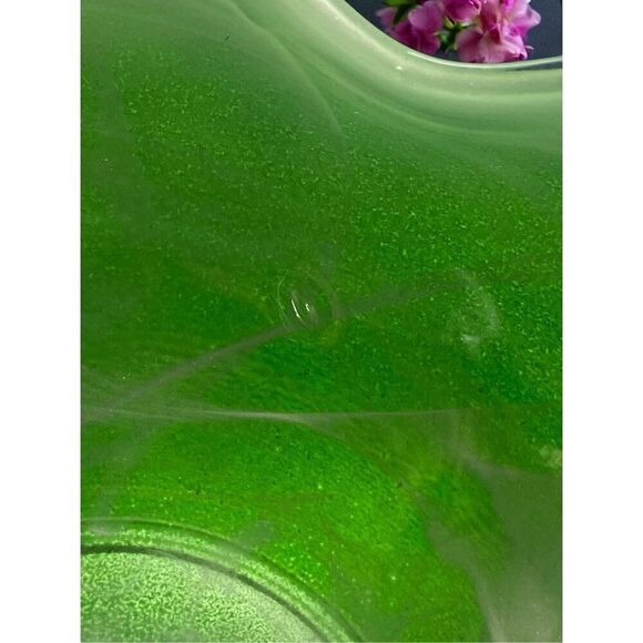 Murano Glass EMERALD Green White Wavey Rim Large Deep Bowl Vase Table Decor New - Picture 7 of 7